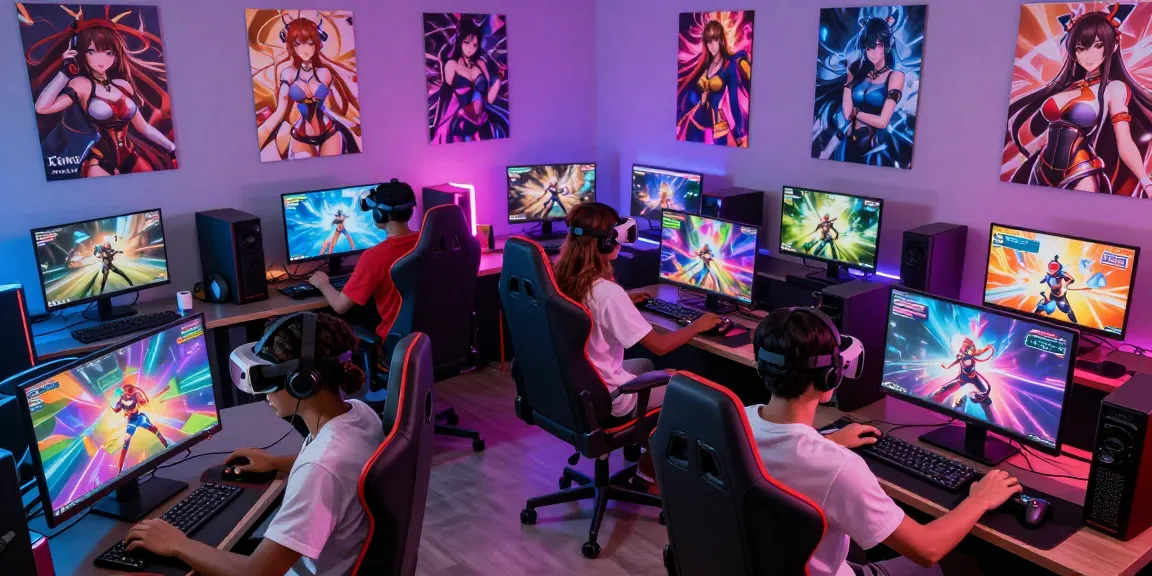Engage in exciting hentai games with colorful characters and immersive gameplay in a vibrant gaming room.