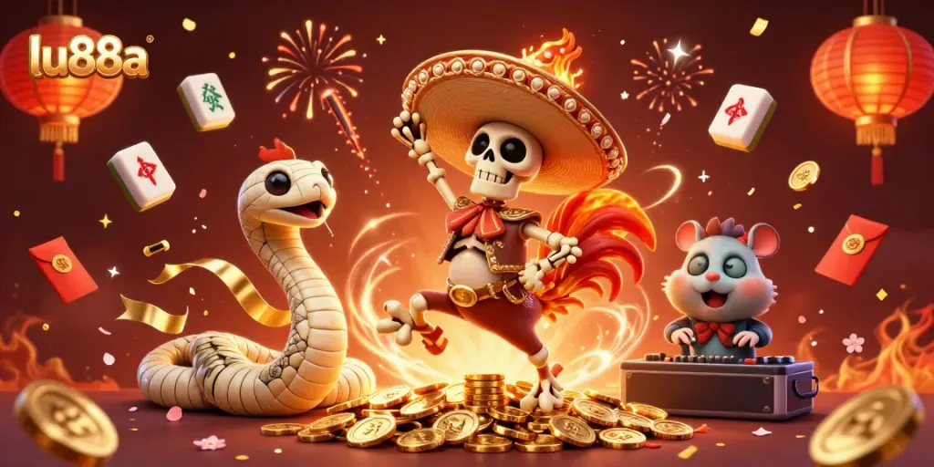 Experience thrilling wins at lu88a with a vibrant 3D festive casino scene celebrating good fortune.
