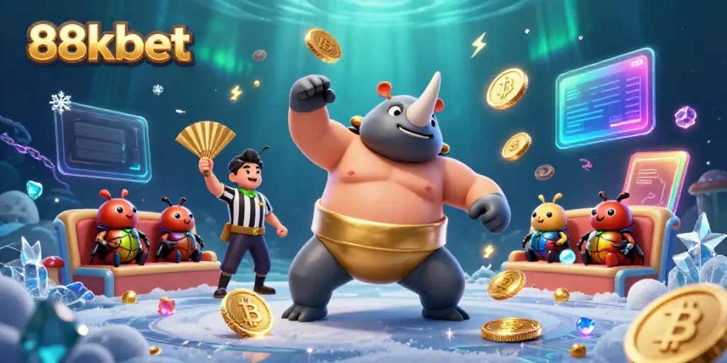 88kbet showcases the champions of the digital casino world with vibrant action and gaming elements.